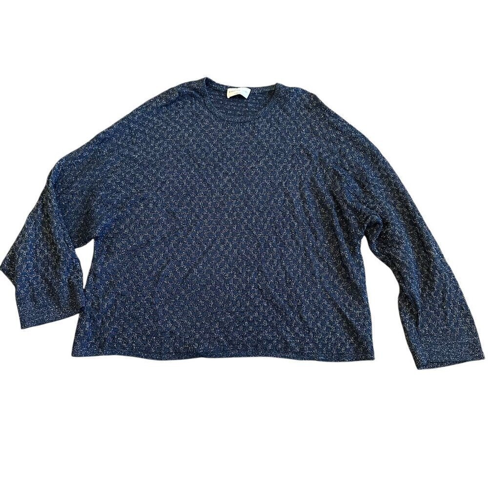 Babaton 1-01 Pullover Sweater Navy Silver Metallic Stretch Size Medium NWOT